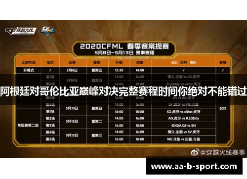 阿根廷对哥伦比亚巅峰对决完整赛程时间你绝对不能错过